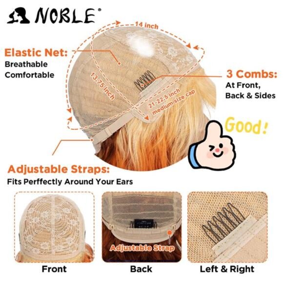 NOBLE Short Bob Wigs with Bangs for Women 3 Tone Ombre Color Synthetic Shoulder - Picture 5 of 7